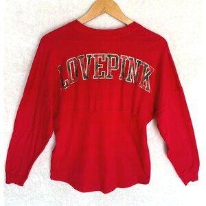 XS Love Pink Victorias Secret Red L/S Oversized stadium top shirt